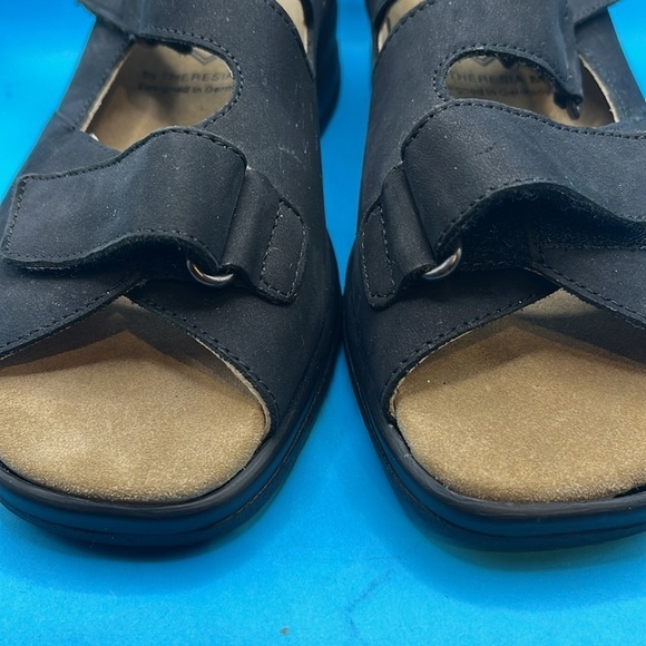 Fits By Theresia M Nubuck Leather Wedge Sandals Genua Two Strap 5  Women’s black - Picture 9 of 9